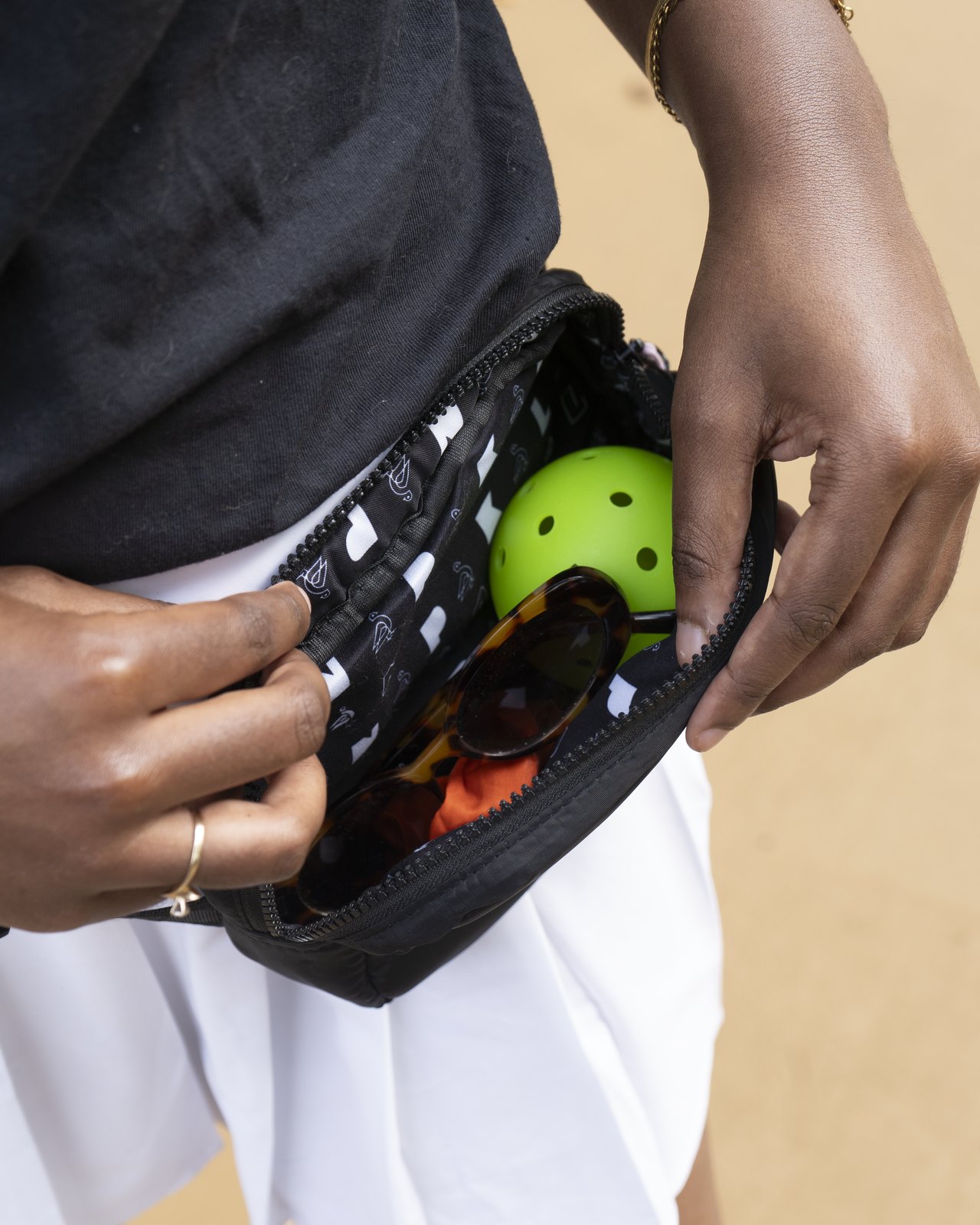 PKLYN fanny pack with custom pigeon-pattern lining